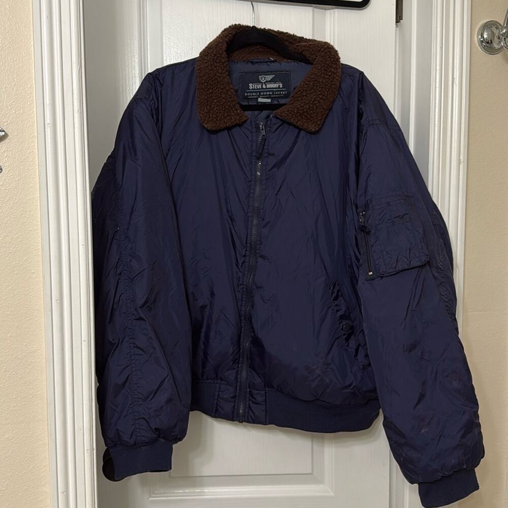 Steve & Barry's Mens Size XXL Color Navy Long Sleeve Zip Pockets Fur Trim Jacket